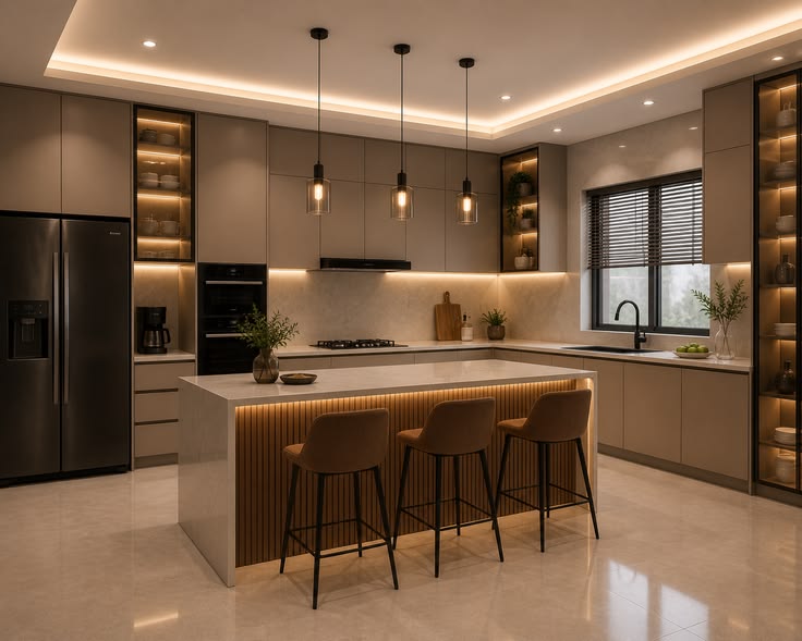 Corner kitchen with modern furniture