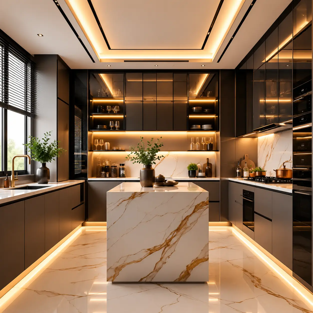 Lacquered Glass Finish Modular Kitchen Design