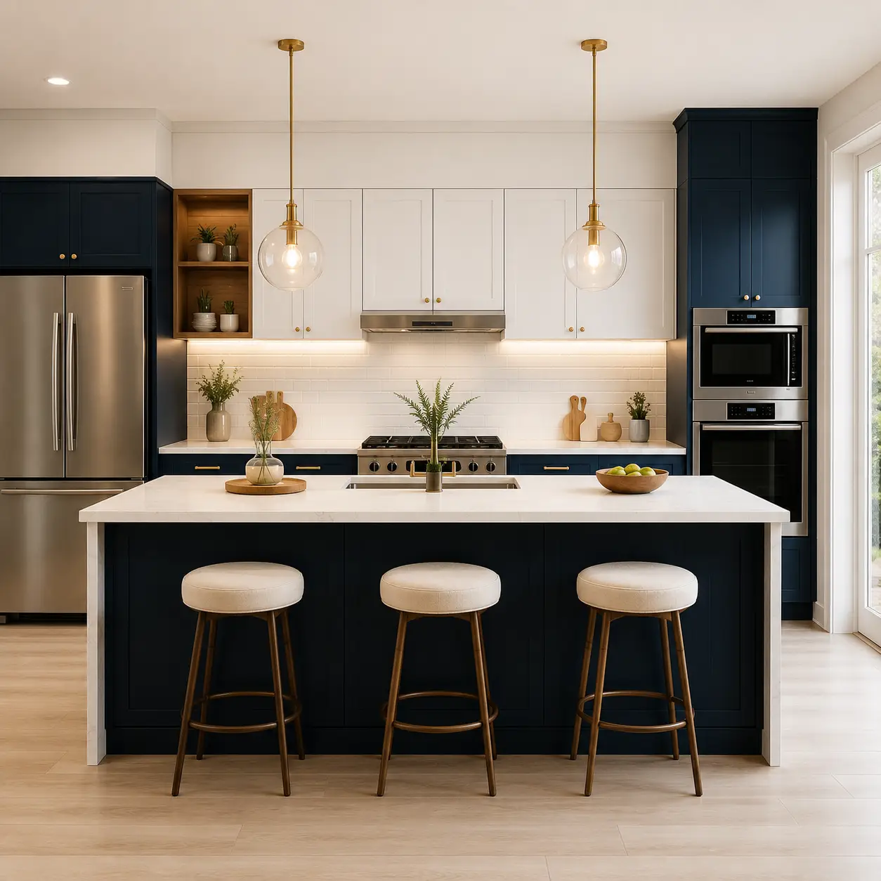 Best Color Combination for Strait Modular Kitchen with Island
