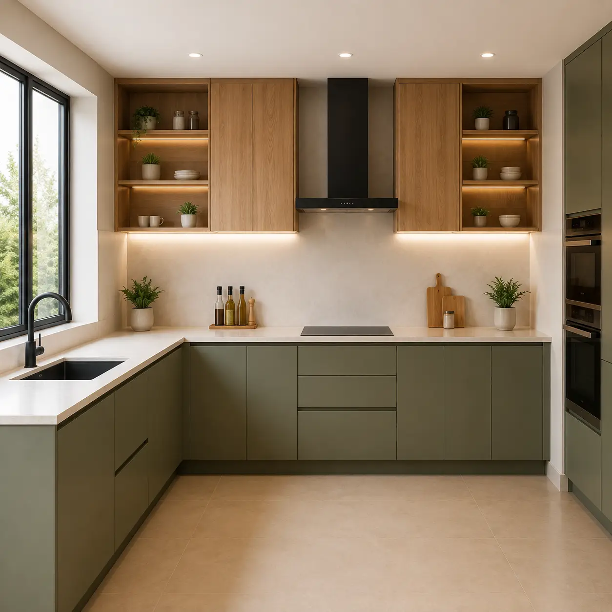 Color Combination for L-Shape Modular Kitchen