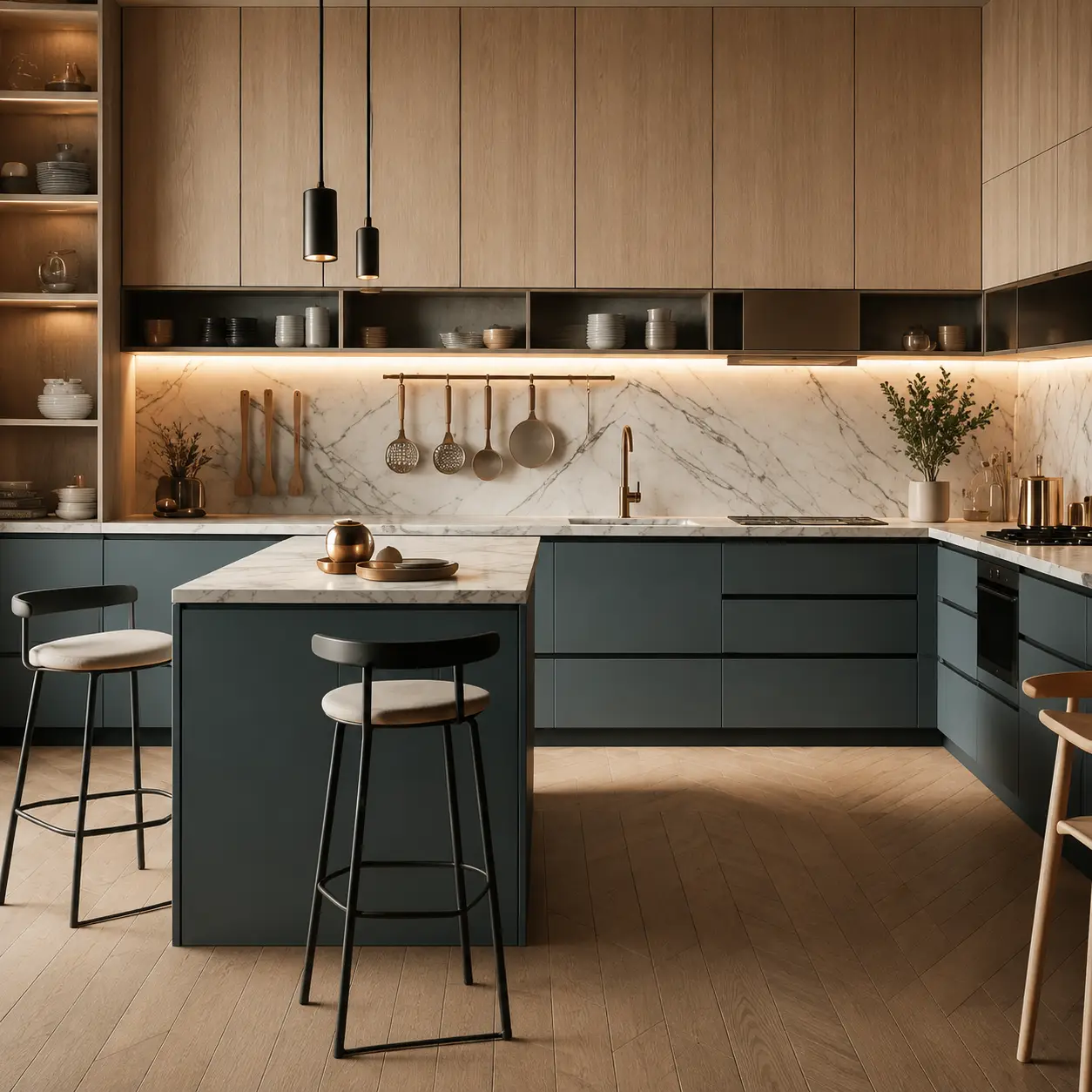 Luxury modular kitchen designed by Akiva with premium finishes, modern cabinetry, and expert craftsmanship