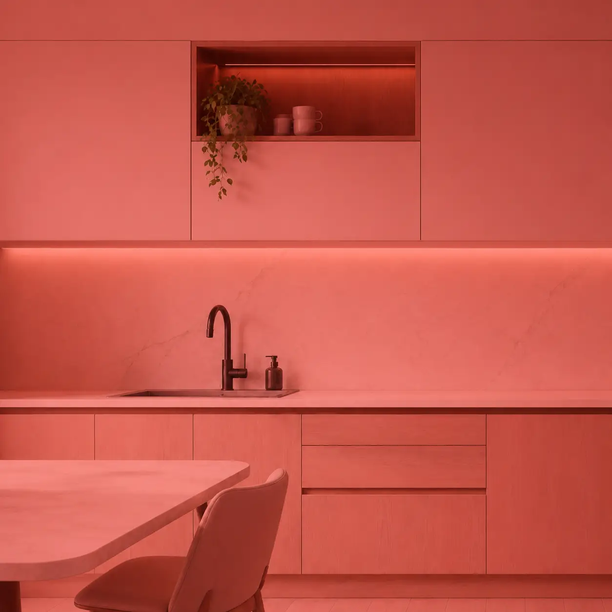 Modern modular kitchen cleaning zone with sink, dishwasher, and waste bin